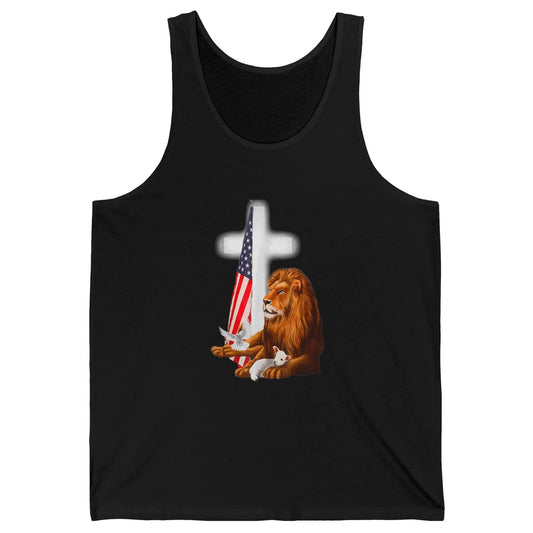 Patriotic Christian Lamb Bible Verse Lion Cross Religious Unisex Jersey Tank
