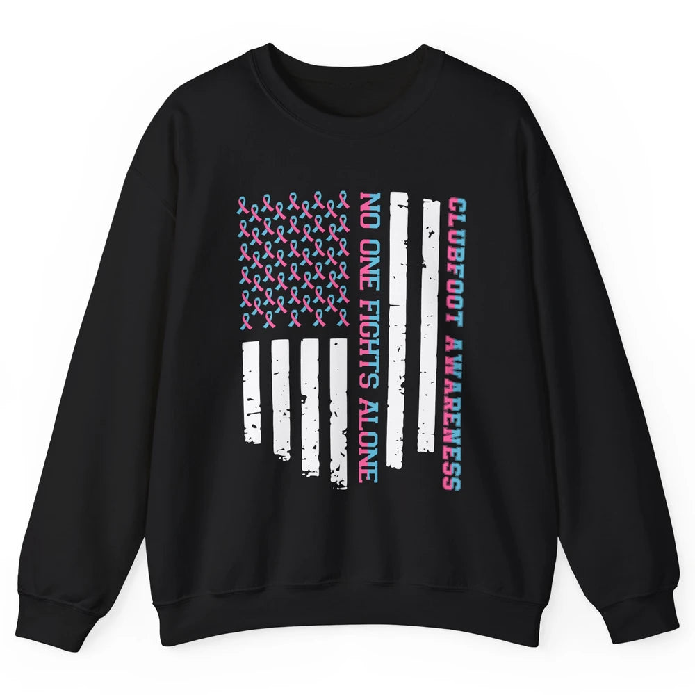 Retro Clubfoot Awareness Ribbon No One Fight Alone US Flag Unisex Crewneck Sweatshirt