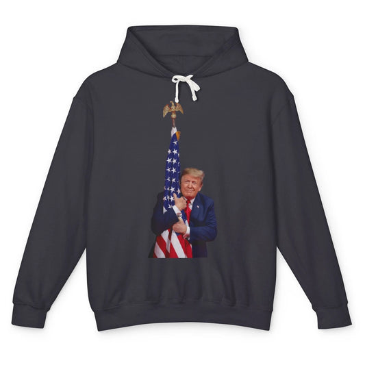 Donald Trump Hugging American Flag Vote Election Republic Unisex Lightweight Hoodie