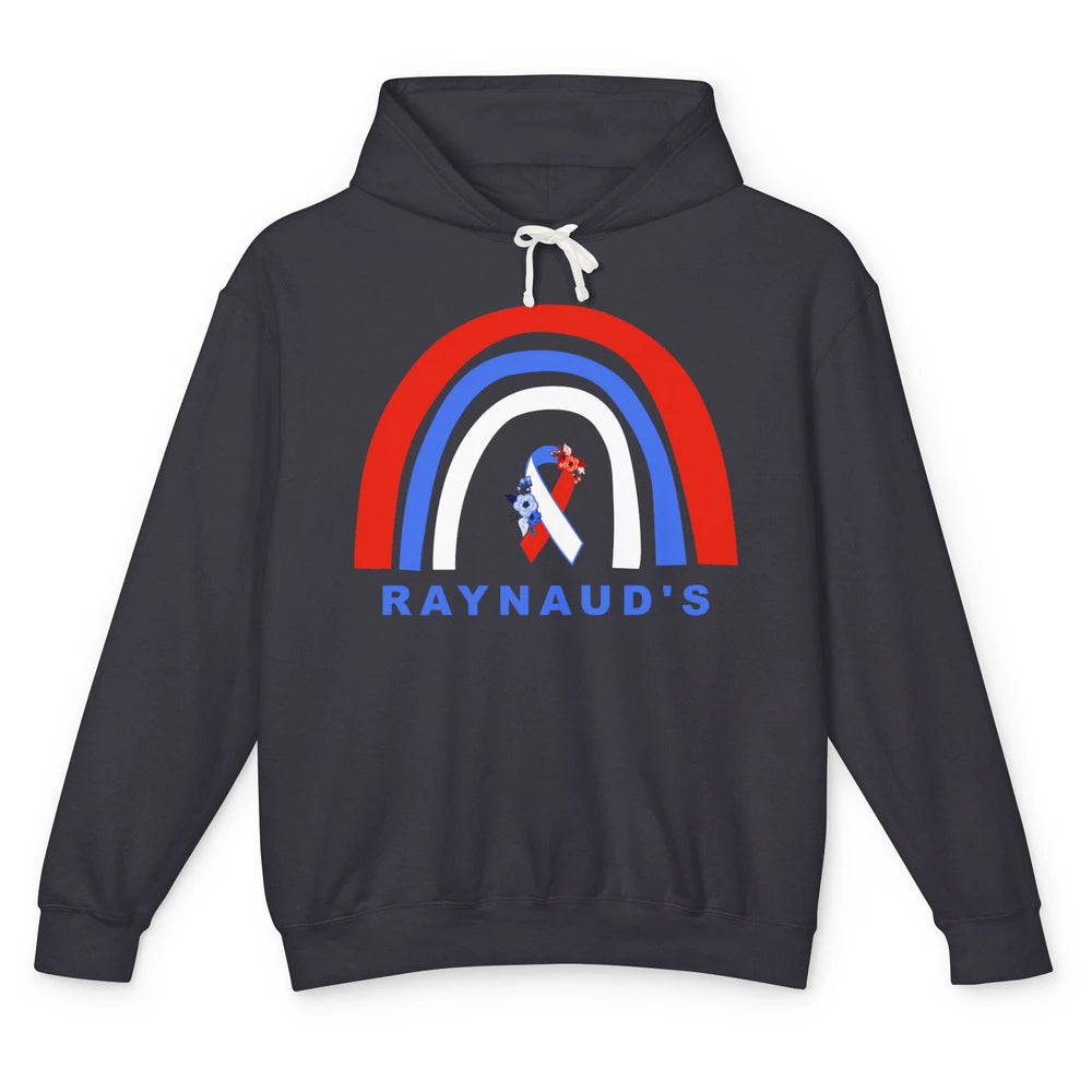 Raynaud's Syndrome Awareness Floral Red Blue Ribbon Rainbow Unisex Lightweight Hoodie