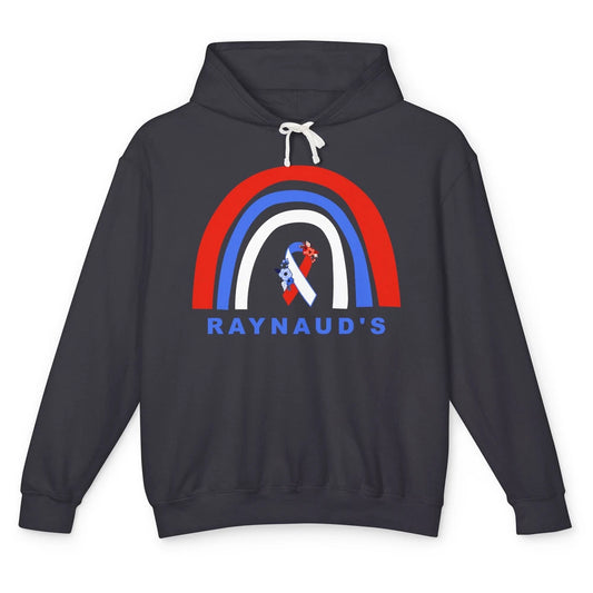 Raynaud's Syndrome Awareness Floral Red Blue Ribbon Rainbow Unisex Lightweight Hoodie