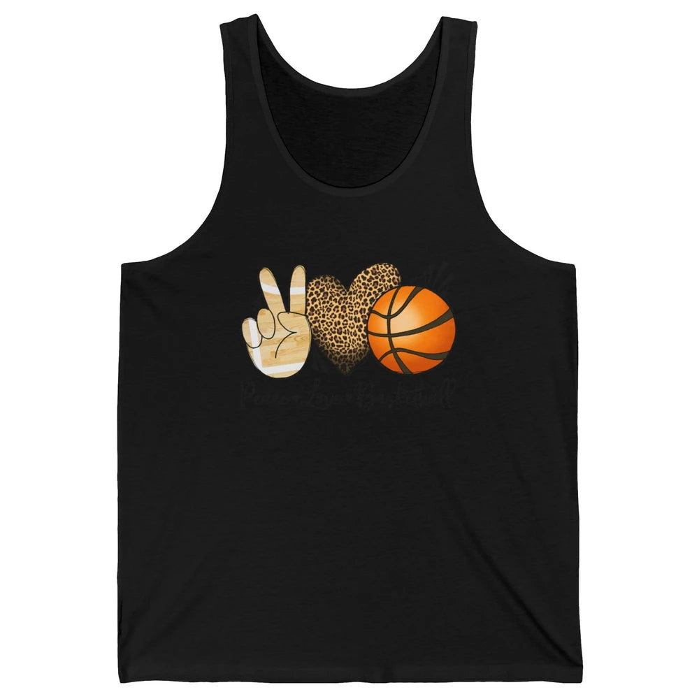 Peace Love Basketball Leopard Heart Basketball Lovers Gift Unisex Jersey Tank