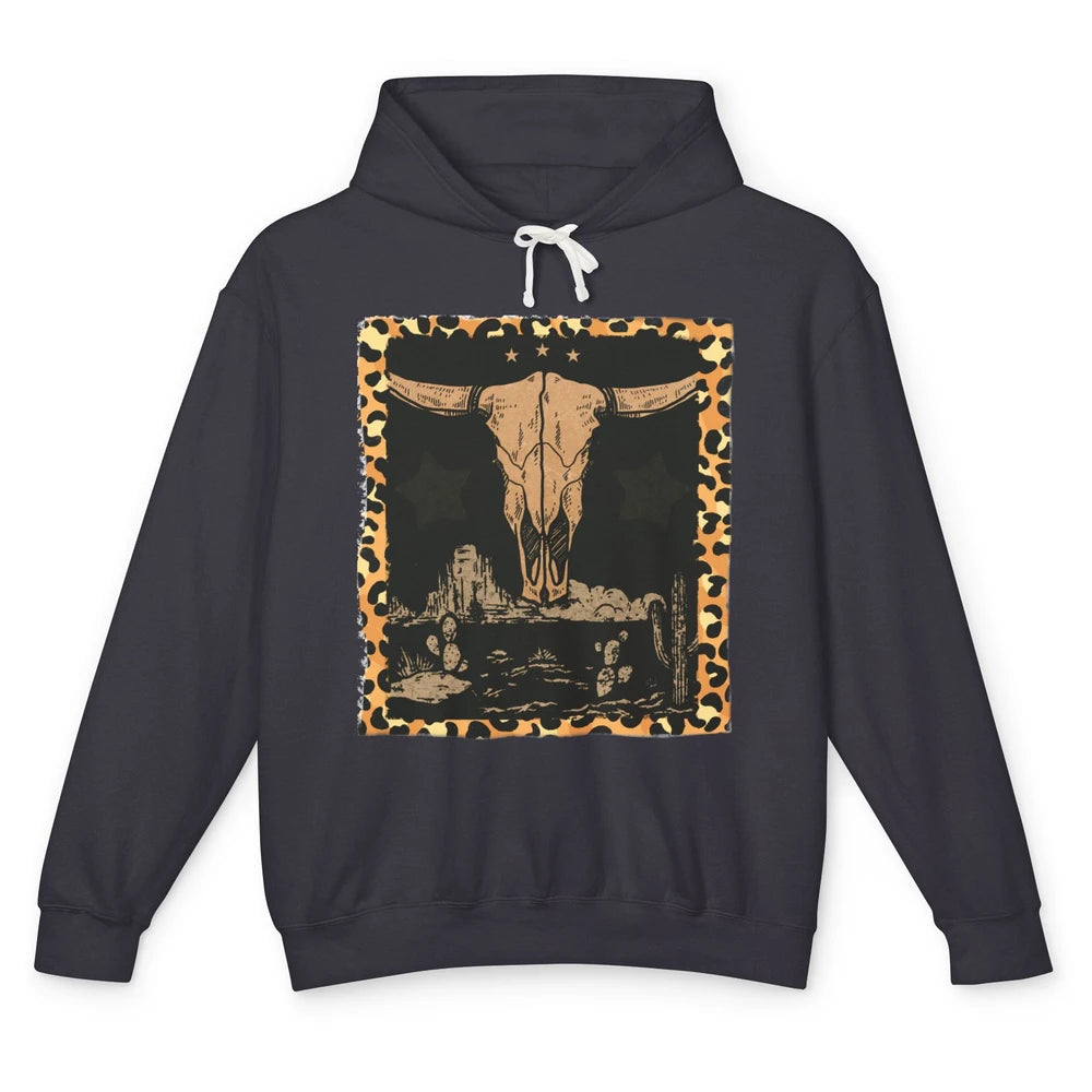 Retro Desert Cactus Cow Horn Skull Western Country Cowboy Unisex Lightweight Hoodie