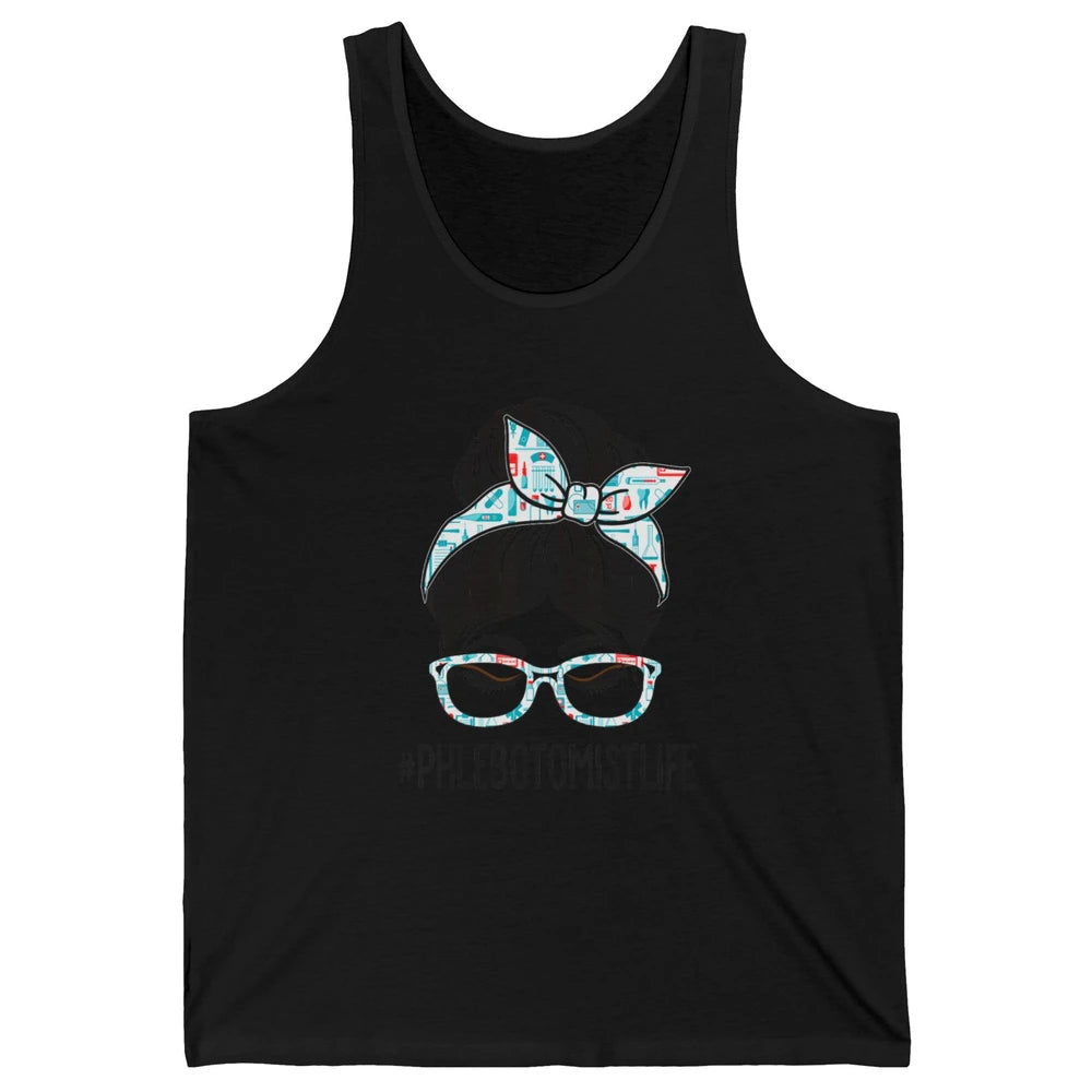 Phlebotomist Messy Hair Bun Vein Lab Woman Phlebotomy Nurse Unisex Jersey Tank