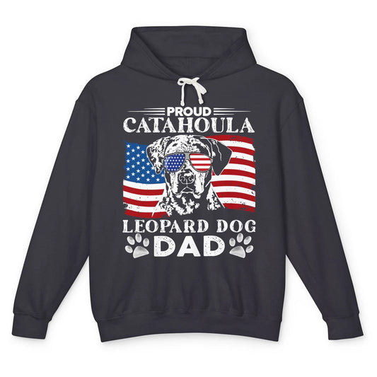 Proud Catahoula Leopard Dog Dad US Flag Patriotic 4th July Unisex Lightweight Hoodie