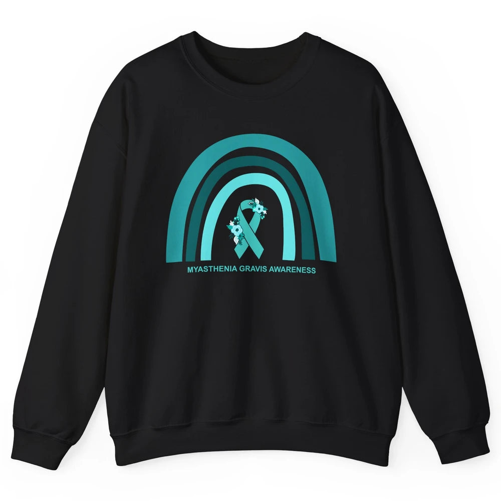 Myasthenia Gravis Awareness Floral Teal Ribbon Rainbow Unisex Crewneck Sweatshirt
