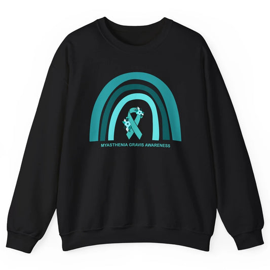 Myasthenia Gravis Awareness Floral Teal Ribbon Rainbow Unisex Crewneck Sweatshirt