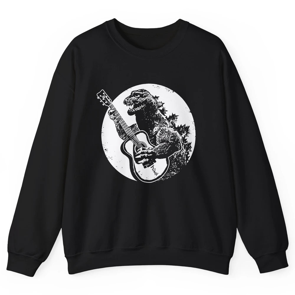 Retro Dinosaur Playing Bass Guitar T-Rex Guitarist Musician Unisex Crewneck Sweatshirt