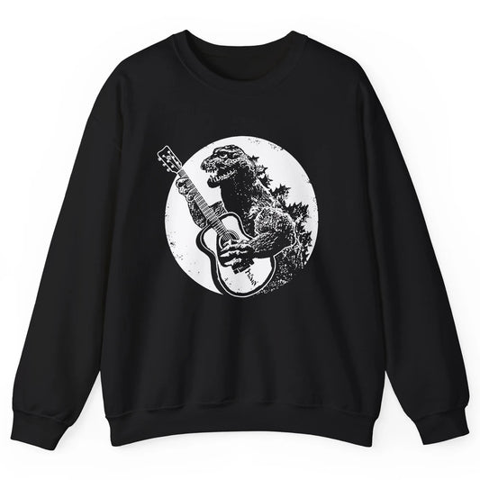 Retro Dinosaur Playing Bass Guitar T-Rex Guitarist Musician Unisex Crewneck Sweatshirt