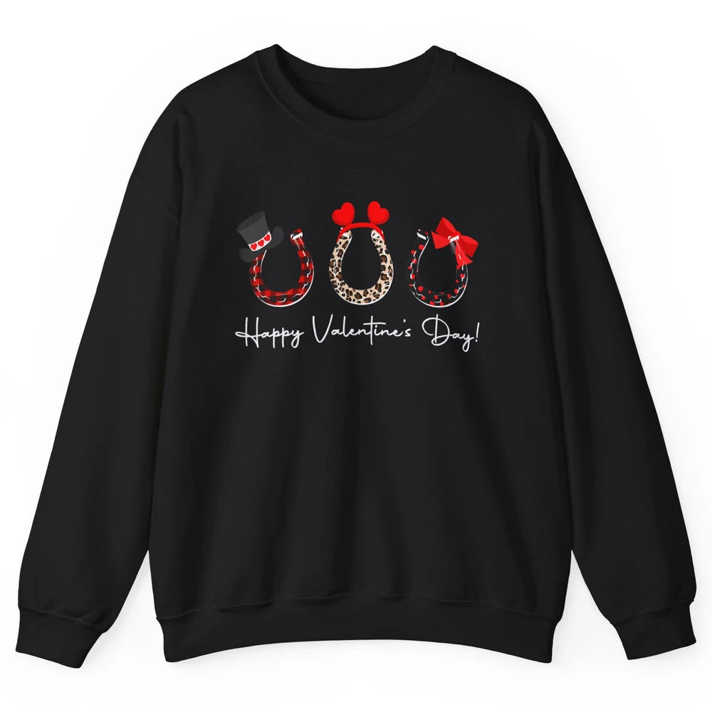Leopard Red Plaid Heart Love Horseshoes Horse Lover Happy Valentine's Day Unisex Crewneck Sweatshirt