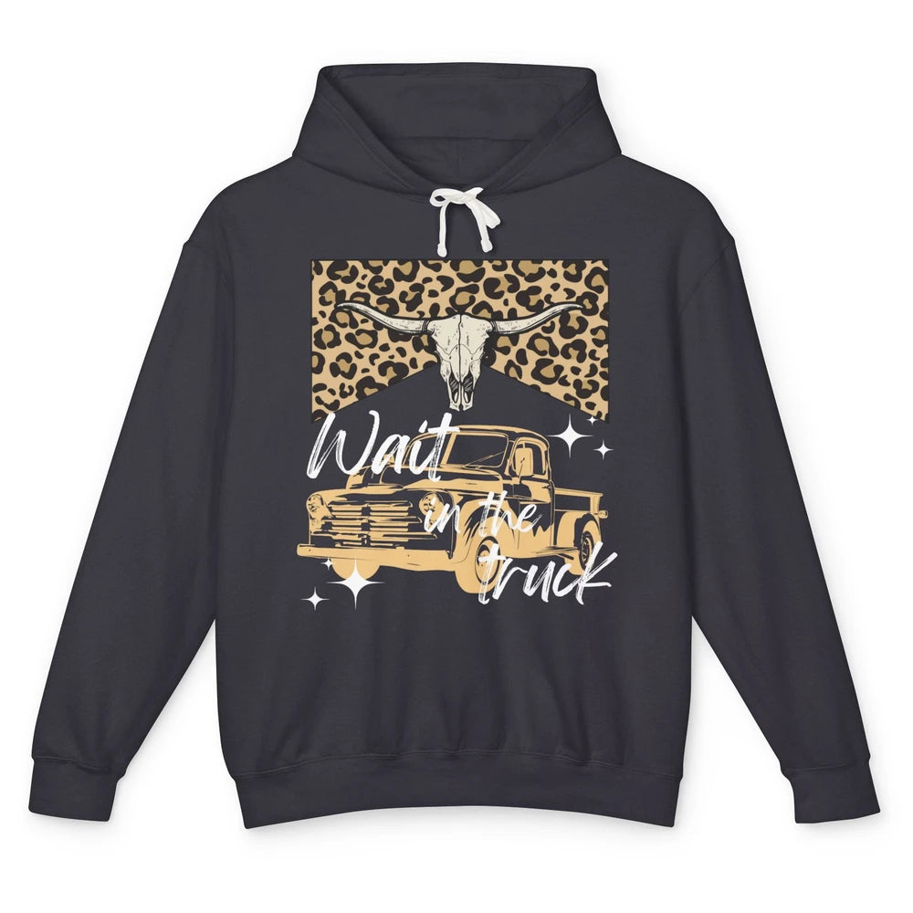 Retro Leopard Bull Skull Wait In The Truck Western Country Unisex Lightweight Hoodie