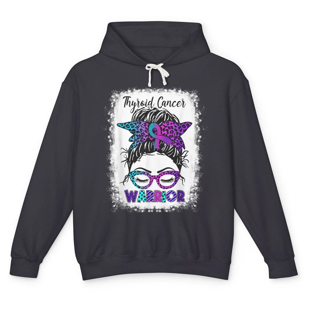 Messy Hair Woman Leopard Warrior Thyroid Cancer Awareness Unisex Lightweight Hoodie