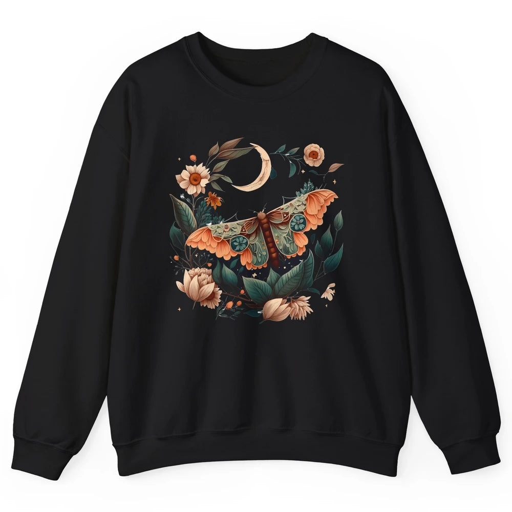 Retro Floral Moth Moon Butterfly Boho Moth Lovers Gift Unisex Crewneck Sweatshirt