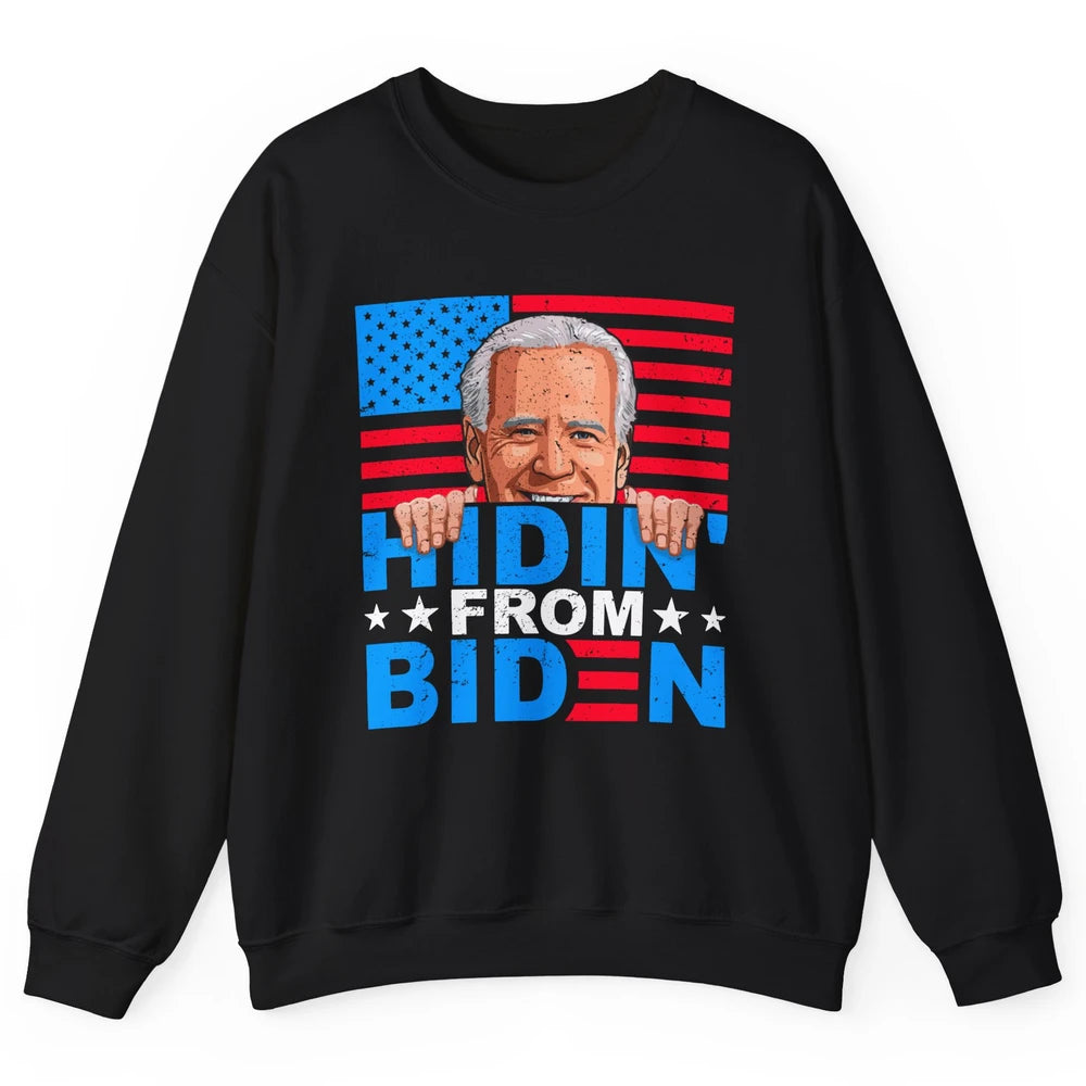 Retro Funny Joe Biden Hiding From Biden Anti Liberal US Flag Unisex Crewneck Sweatshirt