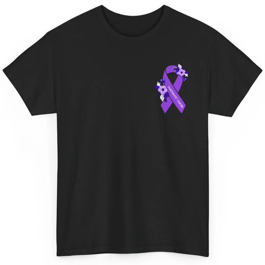 Pancreatic Cancer Awareness Floral Purple Ribbon Rainbow Classic Unisex T-Shirt