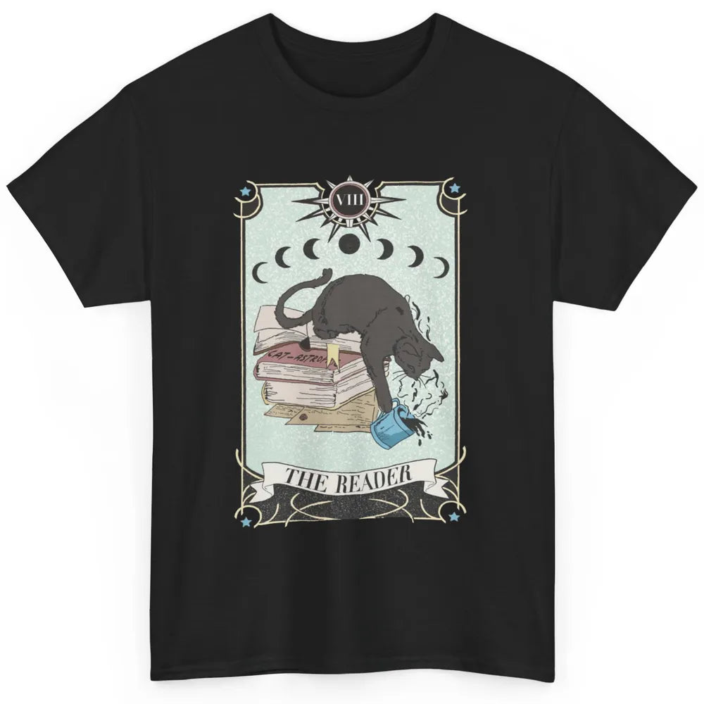 Retro Black Cat Books The Reader Tarot Card Halloween Reading Book Crescent Moon Classic Unisex T-Shirt