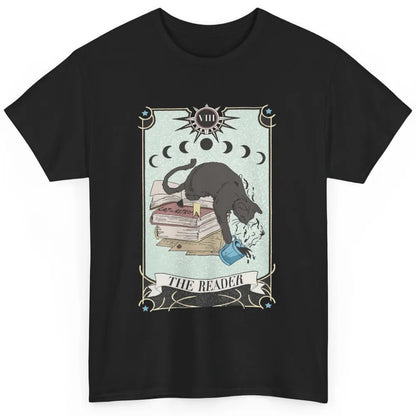 Retro Black Cat Books The Reader Tarot Card Halloween Reading Book Crescent Moon Classic Unisex T-Shirt