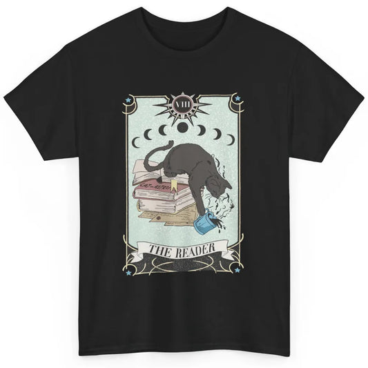 Retro Black Cat Books The Reader Tarot Card Halloween Reading Book Crescent Moon Classic Unisex T-Shirt