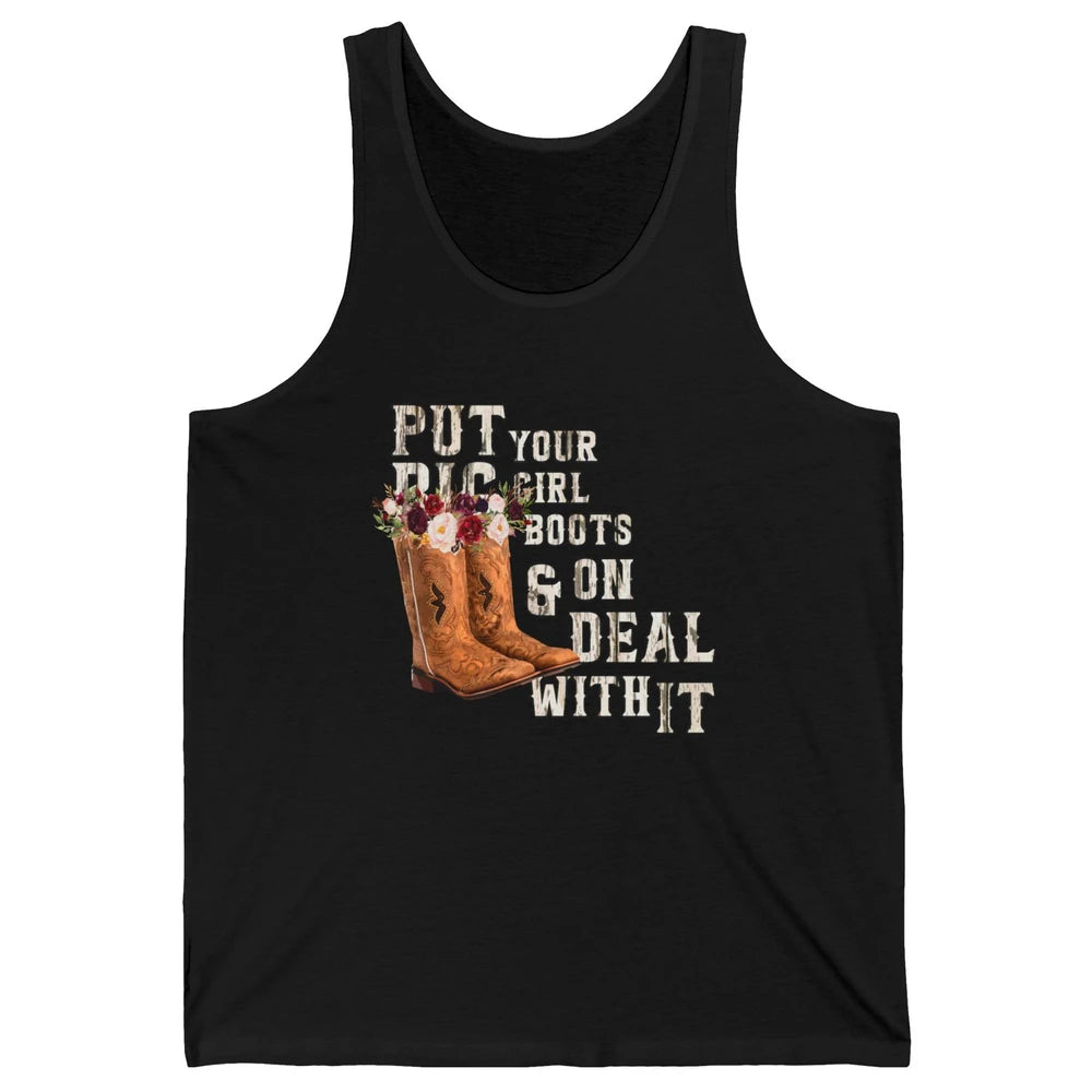 Retro Floral Put Cowgirl Boots On Western Country Cowboy Unisex Jersey Tank