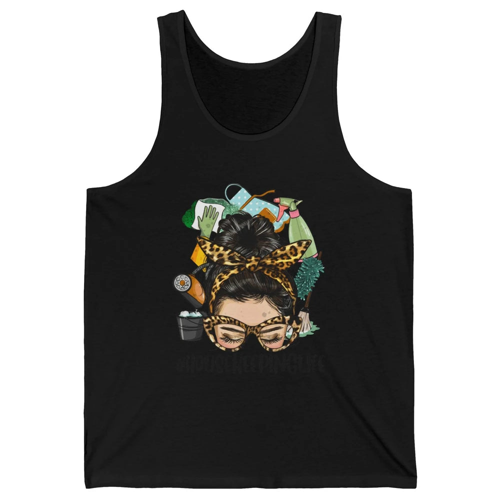 Housekeeping Life Messy Bun Bandana Leopard Housekeeper Mom Unisex Jersey Tank