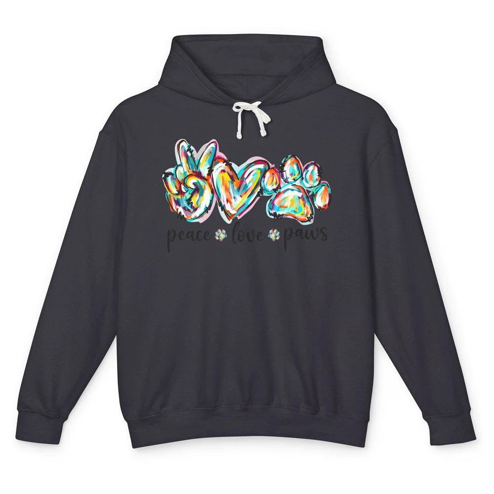 Peace Love Paws Cute Dog Cat Pet Mom Boho Rainbow Fur Lovers Unisex Lightweight Hoodie