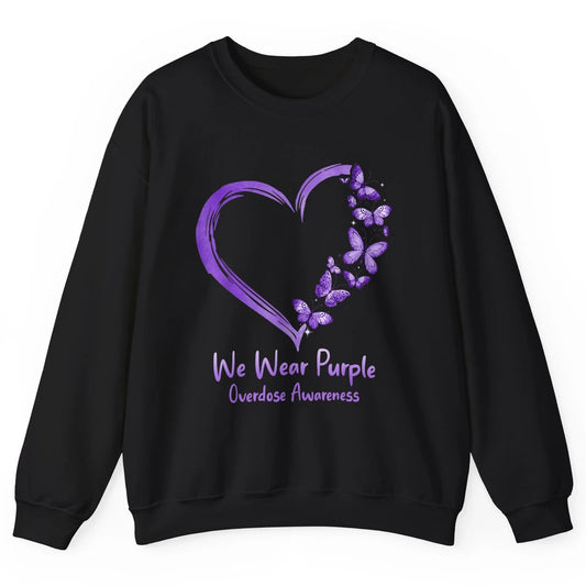 Overdose Awareness Month Love Purple Butterfly Heart Warrior Unisex Crewneck Sweatshirt