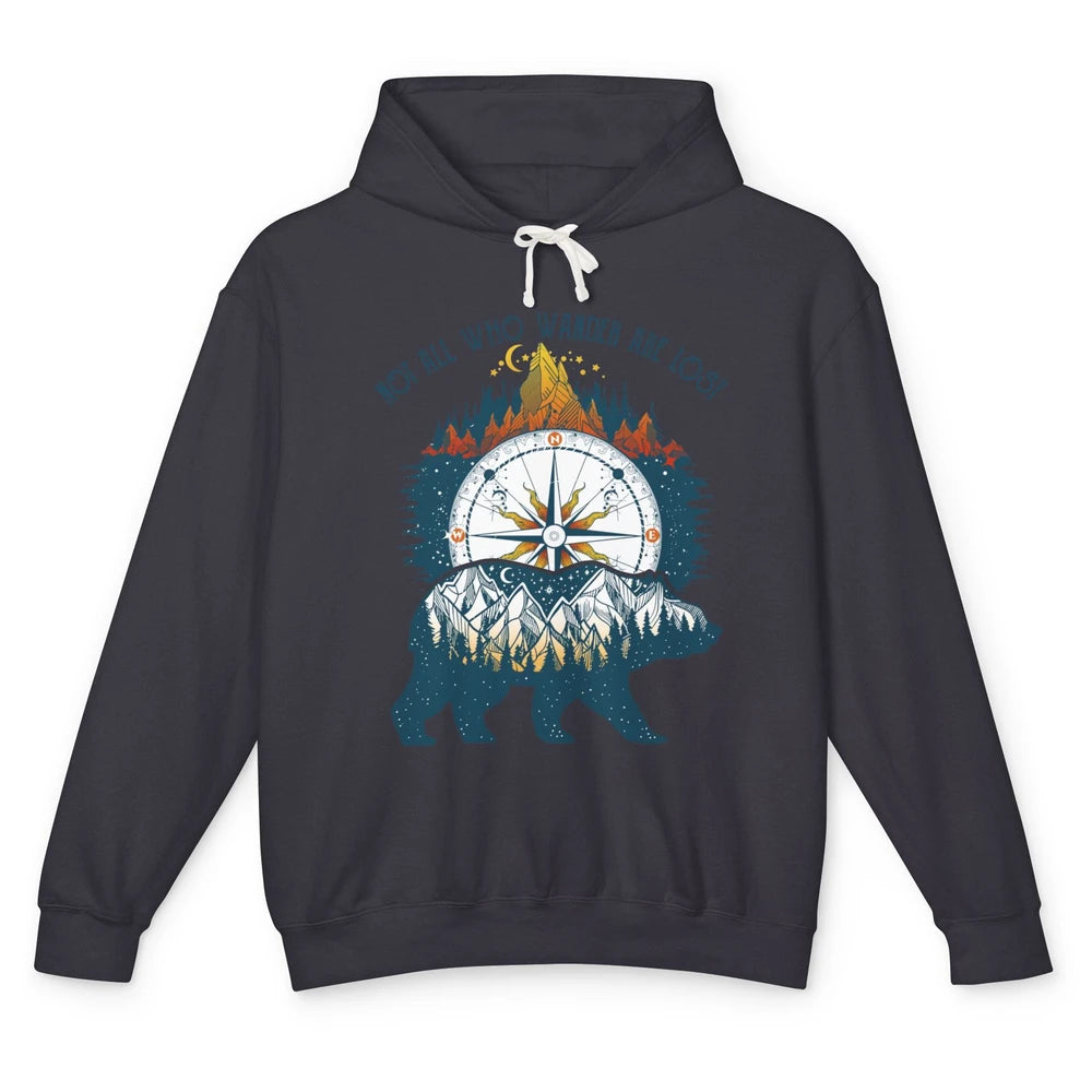 Not All Who Wander Are Lost Compass Mountain Camping Hiking Unisex Lightweight Hoodie