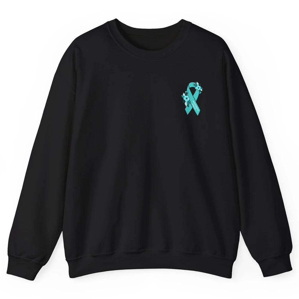 Myasthenia Gravis Awareness Floral Teal Ribbon Pocket Size Unisex Crewneck Sweatshirt