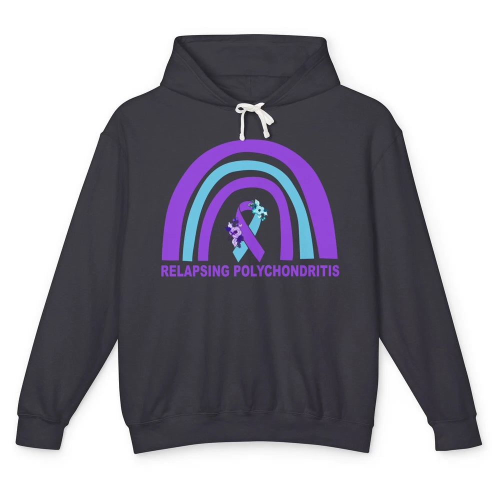 Relapsing Polychondritis Awareness Floral Blue Purple Ribbon Unisex Lightweight Hoodie