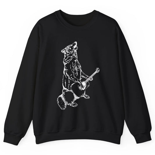 Retro Howling Wolf Playing Guitar Musician Guitarist Music Unisex Crewneck Sweatshirt
