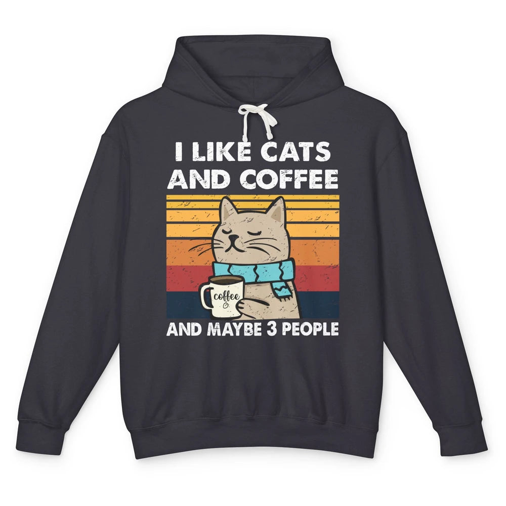 Retro Funny Fall Cat I Like Cats Coffee And Maybe 3 People Unisex Lightweight Hoodie
