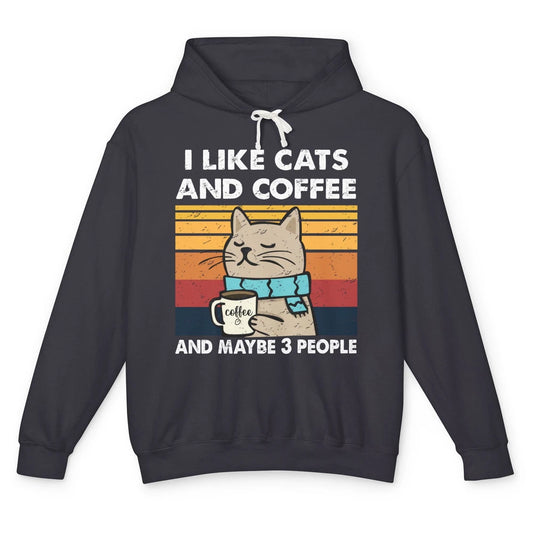 Retro Funny Fall Cat I Like Cats Coffee And Maybe 3 People Unisex Lightweight Hoodie