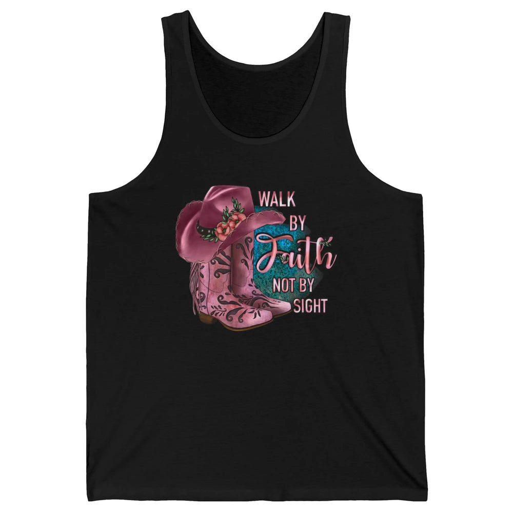 Retro Cowboy Boot Walk By Faith Not By Sight Western Cowgirl Unisex Jersey Tank