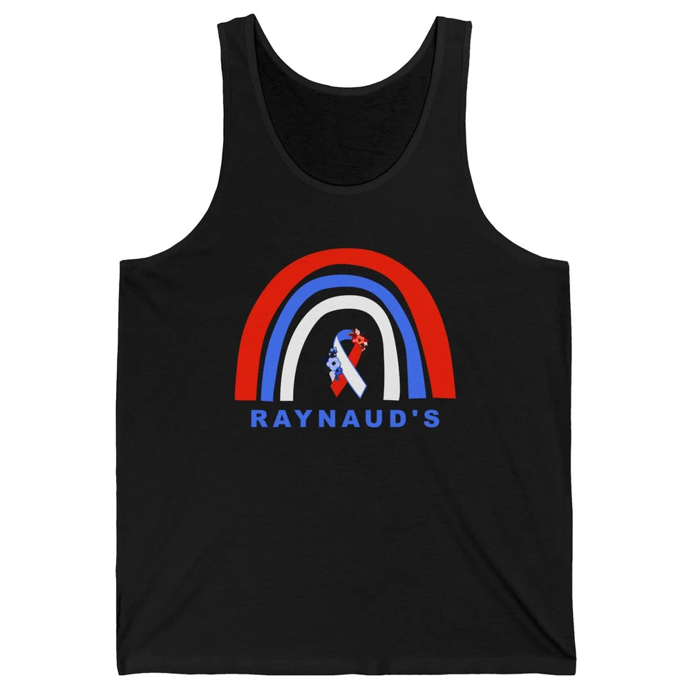 Raynaud's Syndrome Awareness Floral Red Blue Ribbon Rainbow Unisex Jersey Tank