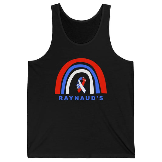 Raynaud's Syndrome Awareness Floral Red Blue Ribbon Rainbow Unisex Jersey Tank