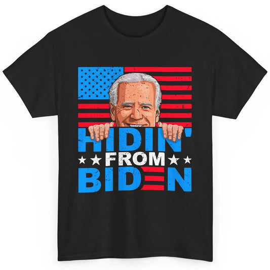 Retro Funny Joe Biden Hiding From Biden Anti Liberal US Flag Classic Unisex T-Shirt