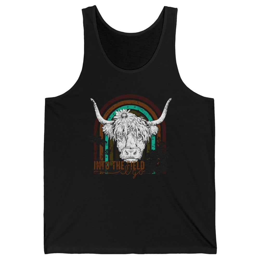 Retro Highland Cow Western Rainbow Into The Field I Go Unisex Jersey Tank
