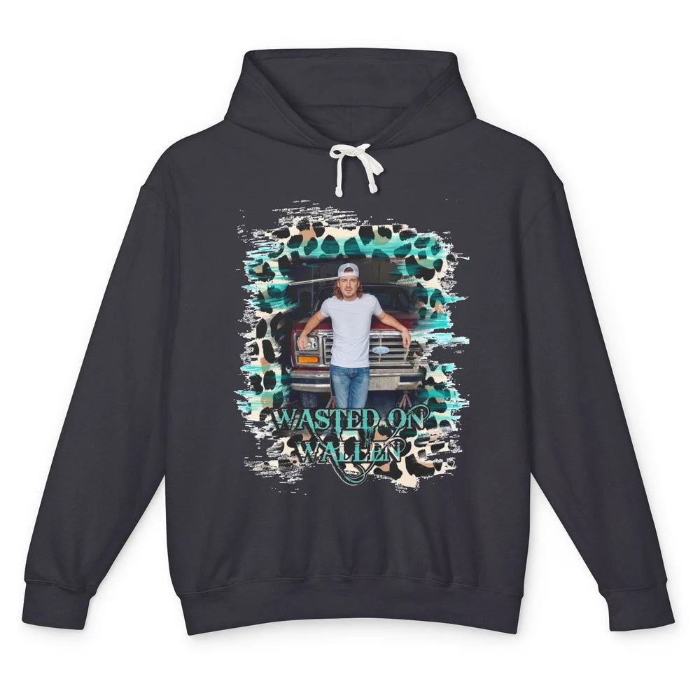 Retro Leopard Wasted On Wallen Turquoise Western Country Unisex Lightweight Hoodie