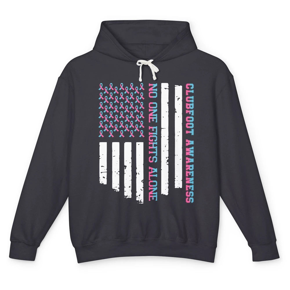Retro Clubfoot Awareness Ribbon No One Fight Alone US Flag Unisex Lightweight Hoodie