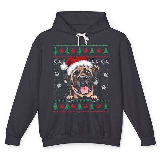 Merry Christmas Cute Santa Hat English Mastiff Dog Ugly Xmas Unisex Lightweight Hoodie