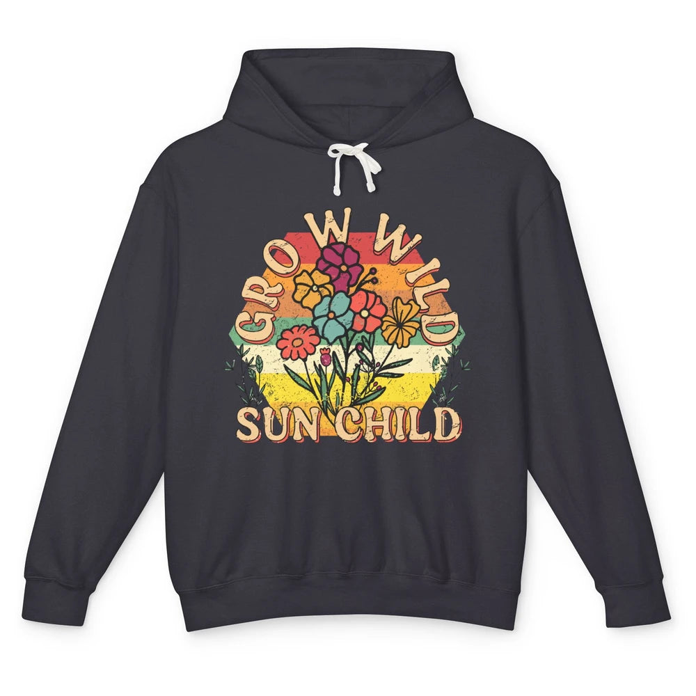 Retro Grow Wild Sun Child 70s Aesthetic Boho Western Summer Unisex Lightweight Hoodie