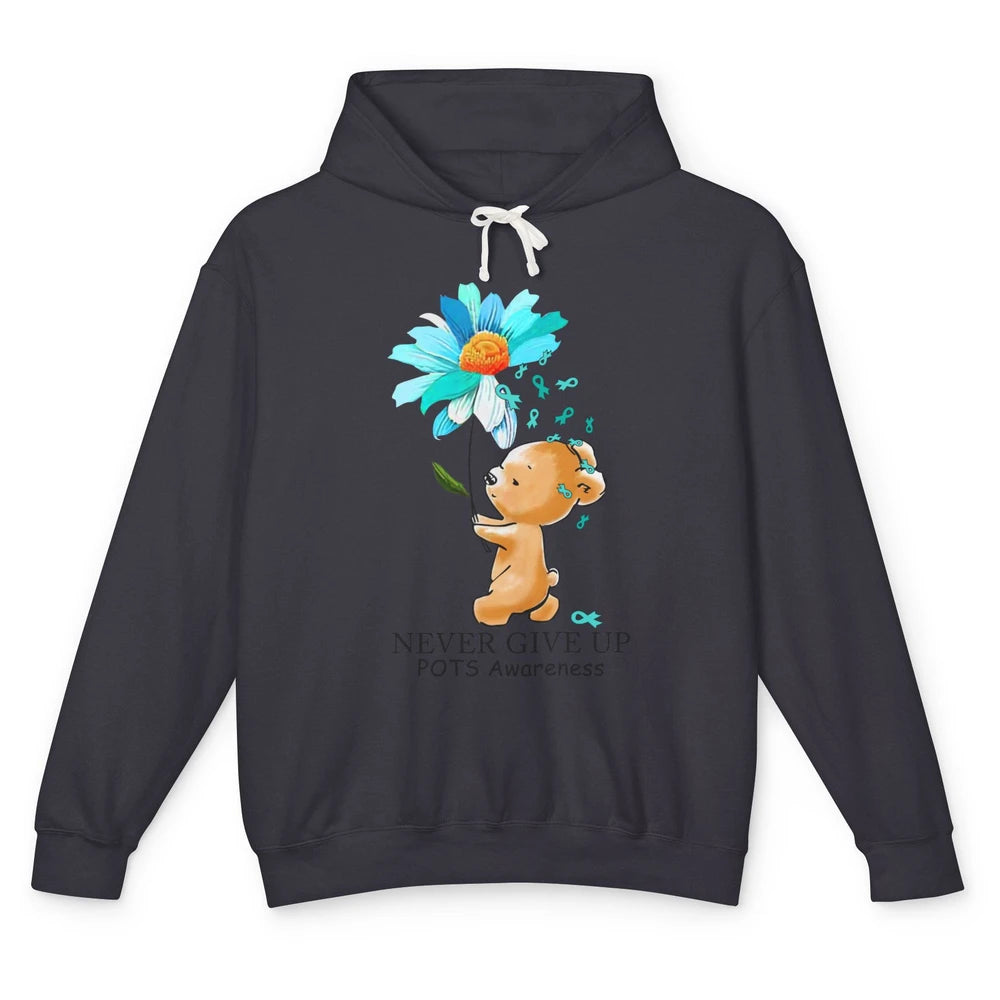 POTS Awareness Keep Going Daisy Bear Turquoise Sunflower Unisex Lightweight Hoodie