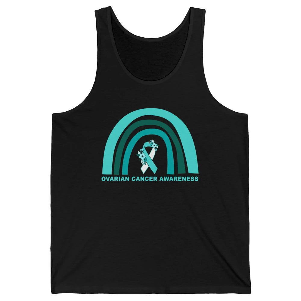 Ovarian Cancer Awareness Support Floral Turquoise Rainbow Unisex Jersey Tank