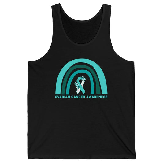 Ovarian Cancer Awareness Support Floral Turquoise Rainbow Unisex Jersey Tank