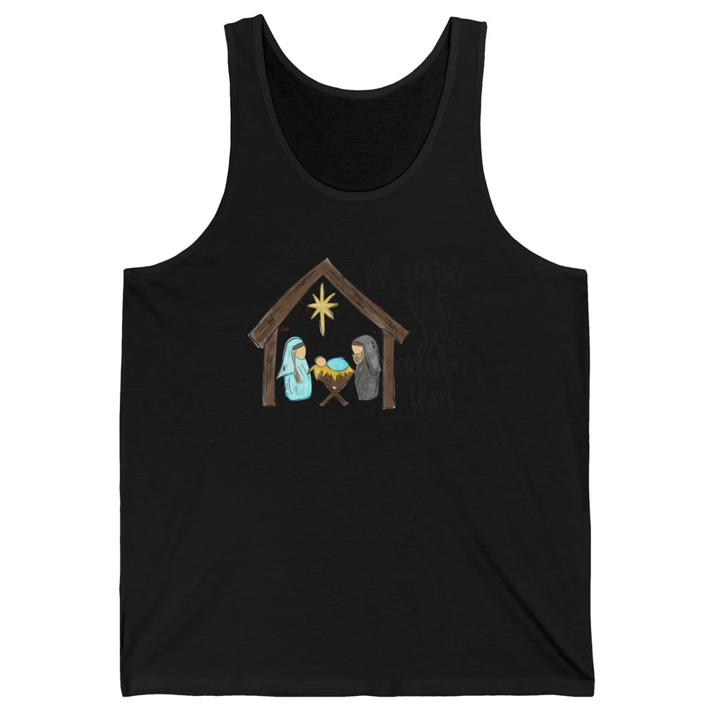 Retro Christmas Church Oh Come Let Us Adore Him Hand Drawing Unisex Jersey Tank