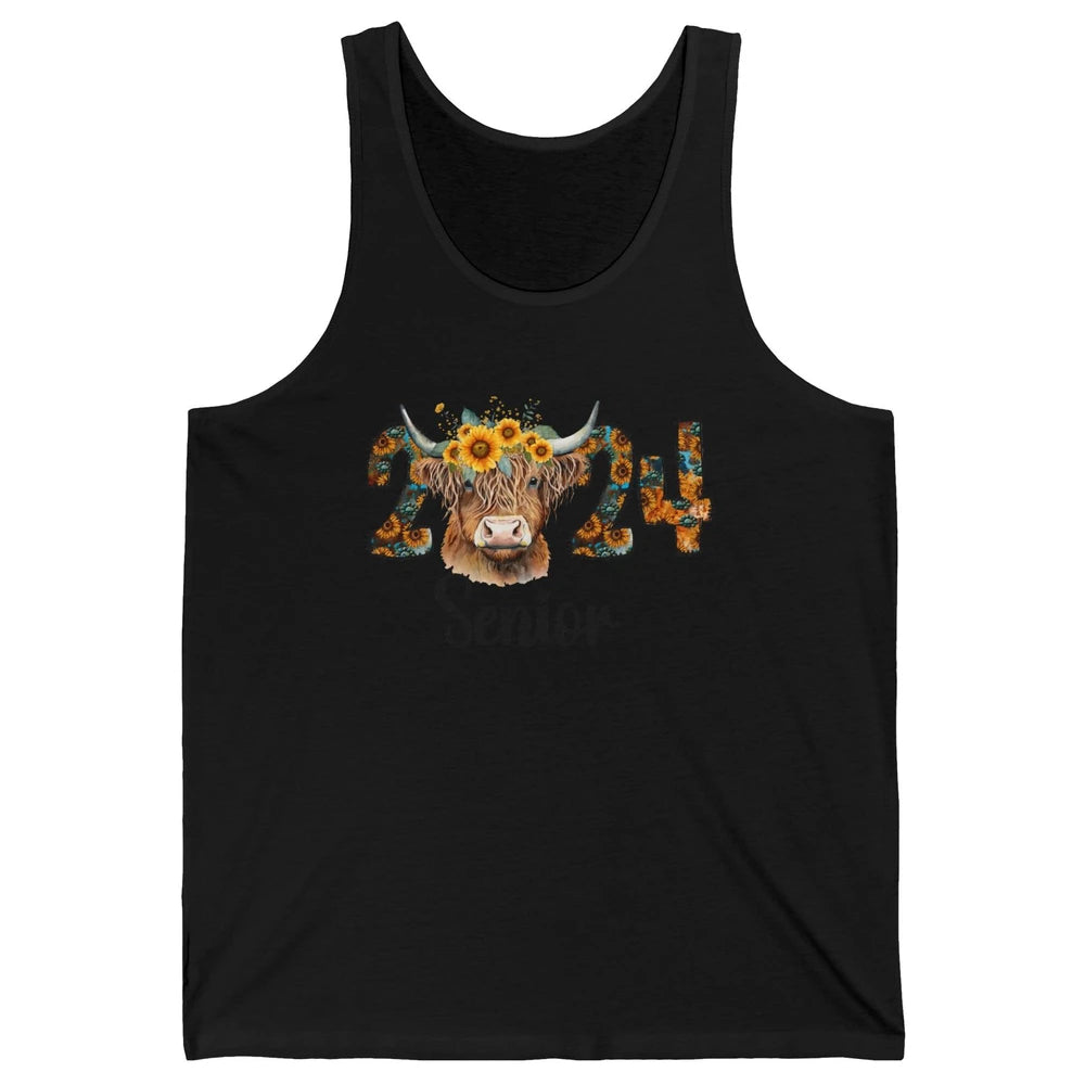 Sunflower Highland Cow Senior 2024 Graduate Bachelor Western Unisex Jersey Tank