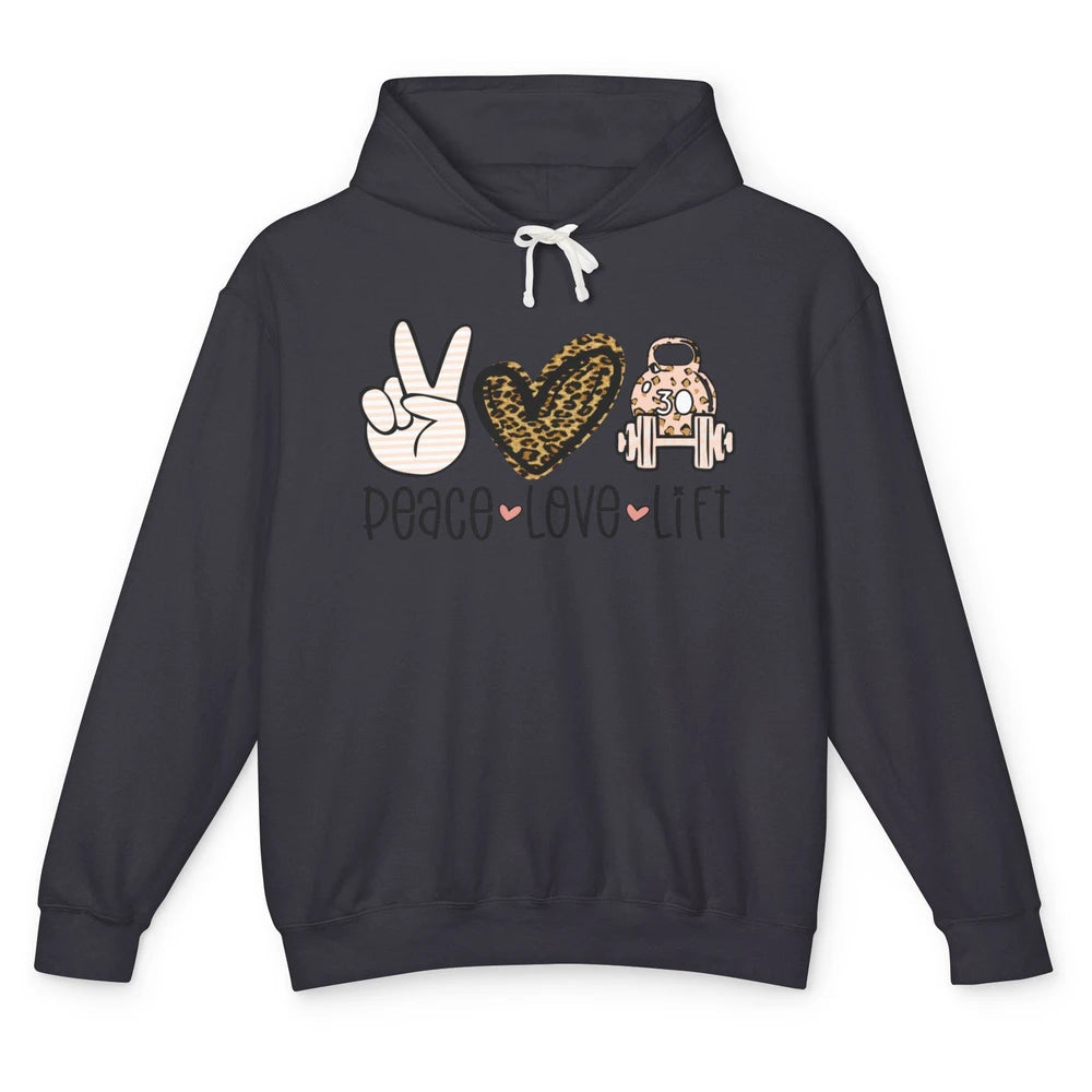 Peace Love Lift Leopard Fitness Workout Gym Trainer Gift Unisex Lightweight Hoodie