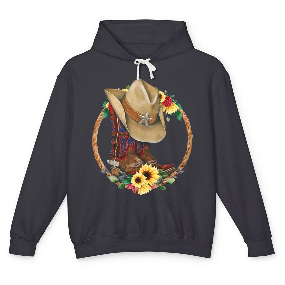 Retro Cowboy Boots Sunflower Let's Go Girls Western Cowgirls Unisex Lightweight Hoodie