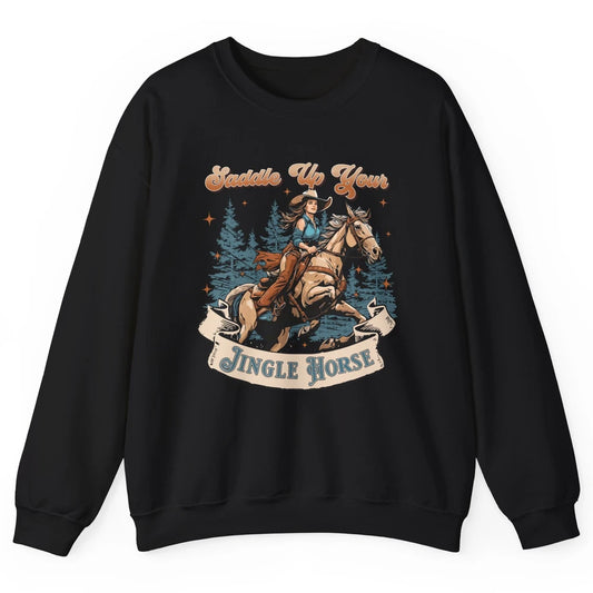 Retro Christmas Saddle Up Your Jingle Horse Bronco Cowgirl Unisex Crewneck Sweatshirt