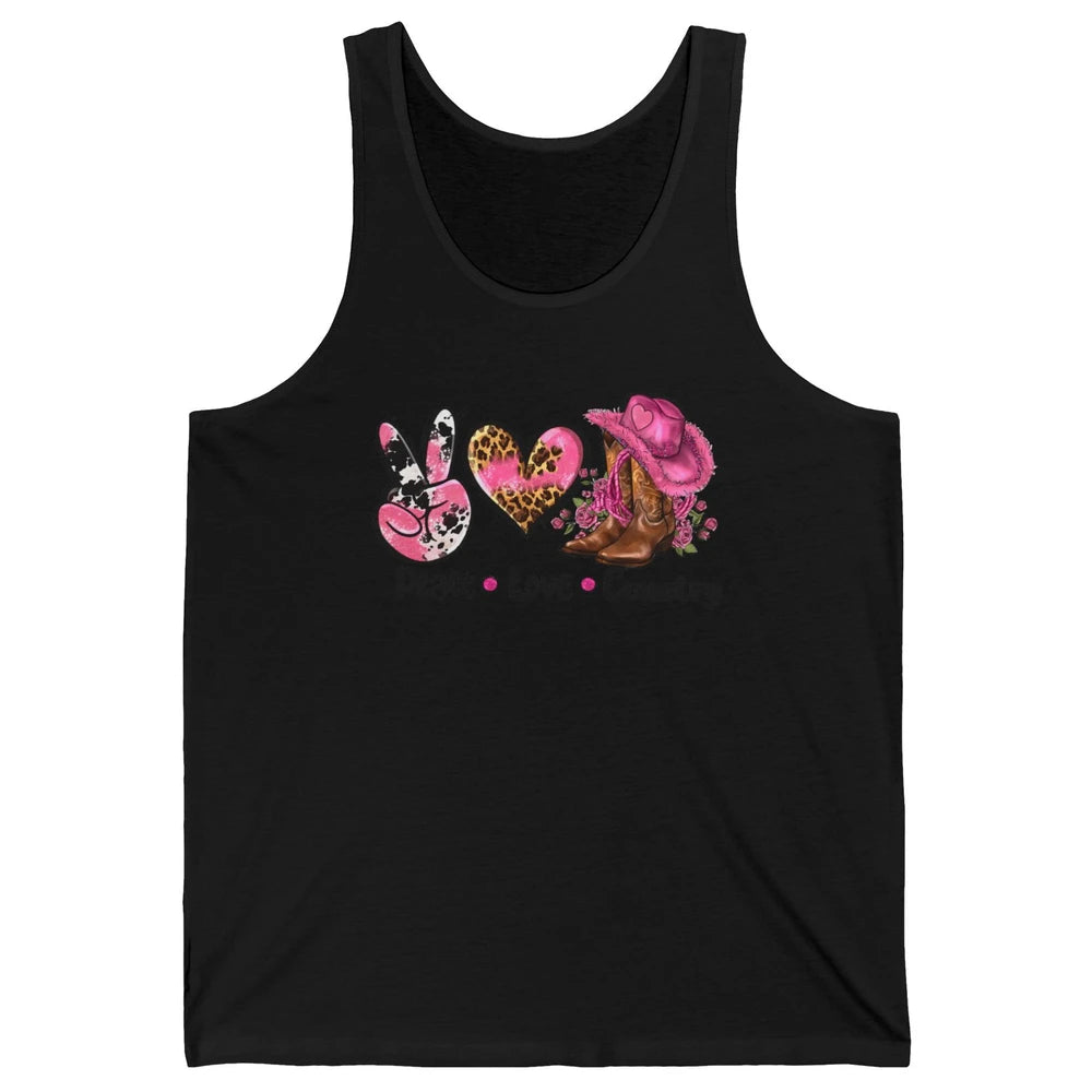 Retro Cowgirl Boots Hat Peace Love Country Western Country Unisex Jersey Tank